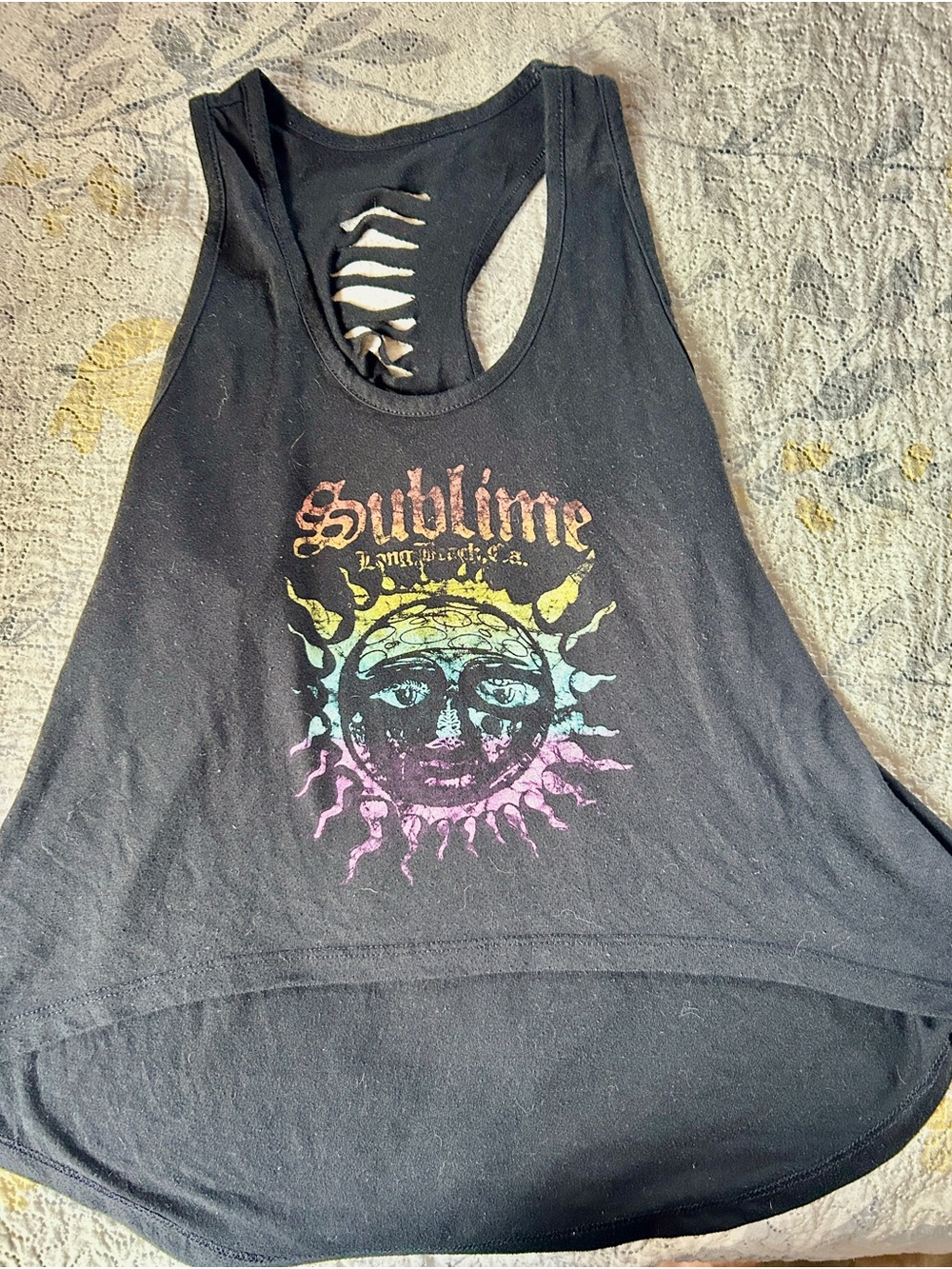 Sublime Black Racerback Tank Top with Rainbow Sun Graphic